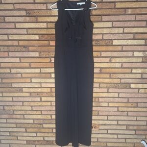 Trina Turk Size 6 Black Ruffle V-Neck Jumpsuit